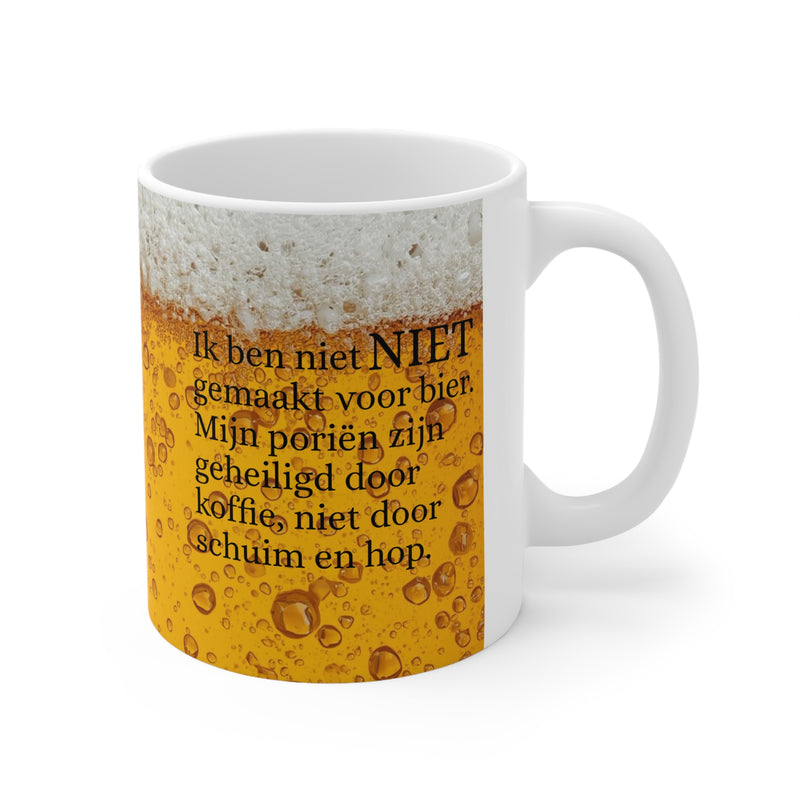Glossy 325ml ceramic mug with a creative beer foam wrap design and comfortable C-handle to brighten your daily coffee routine.