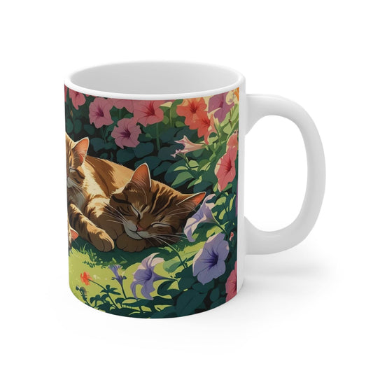 Coffee Mugs - Sleeping Cats in the Garden Design - A Pretty Print
