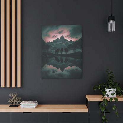 Wolf Pack Mountain Canvas Print — Moody Night Landscape Wall Art