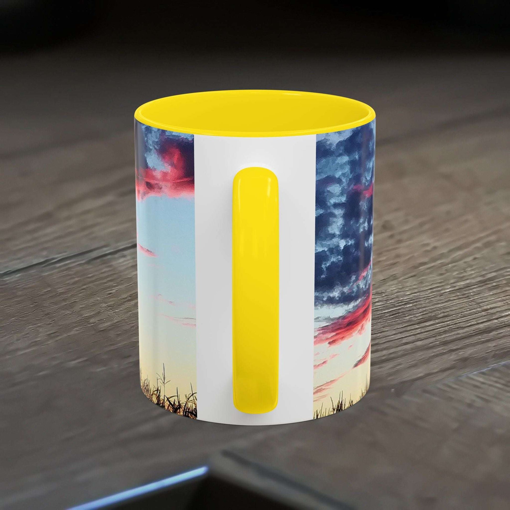 Sunset Accent Coffee Mug with vibrant colors and glossy finish.
