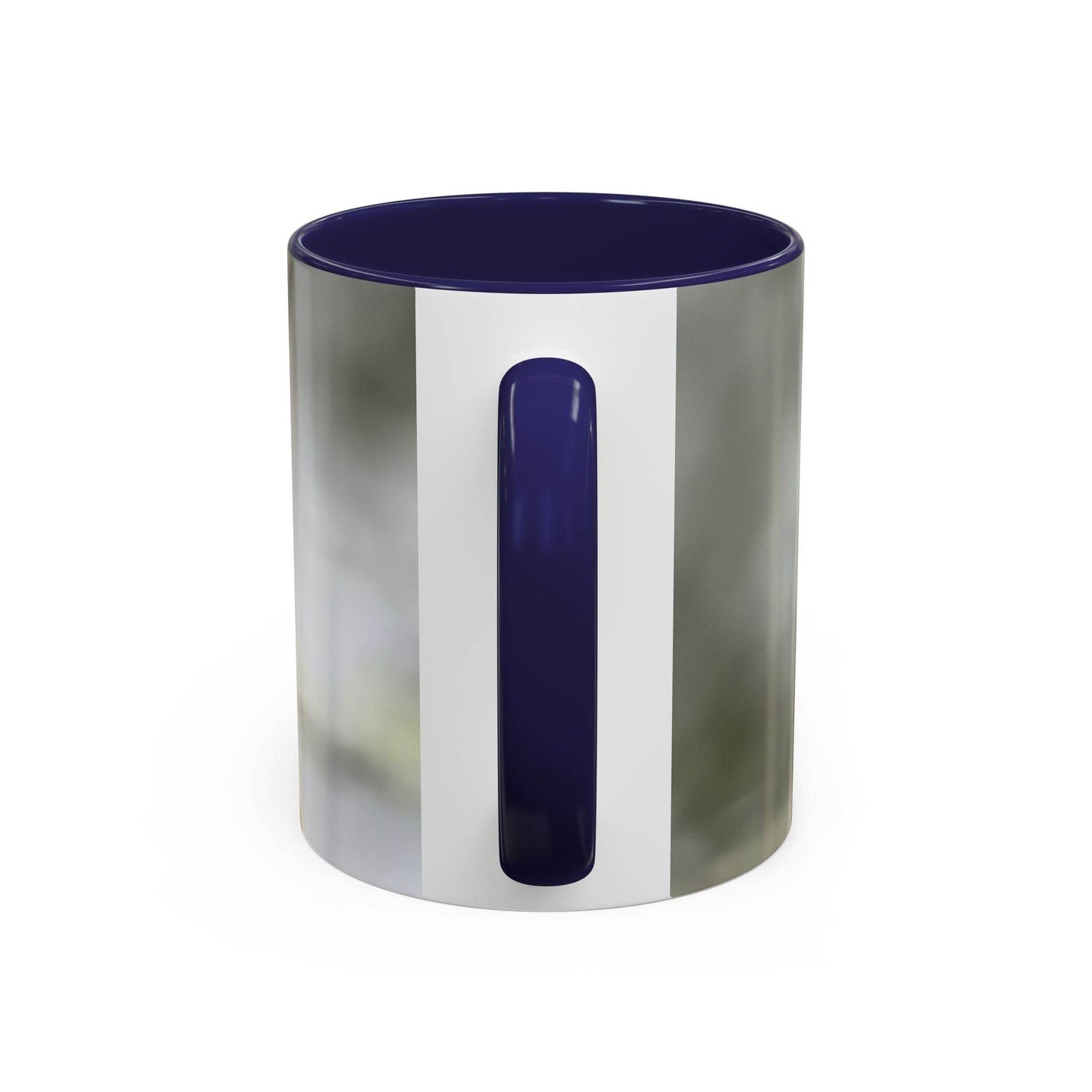 Vibrant 325ml ceramic dragonfly accent coffee mug showcasing a contrasting navy handle and matching navy inside color.