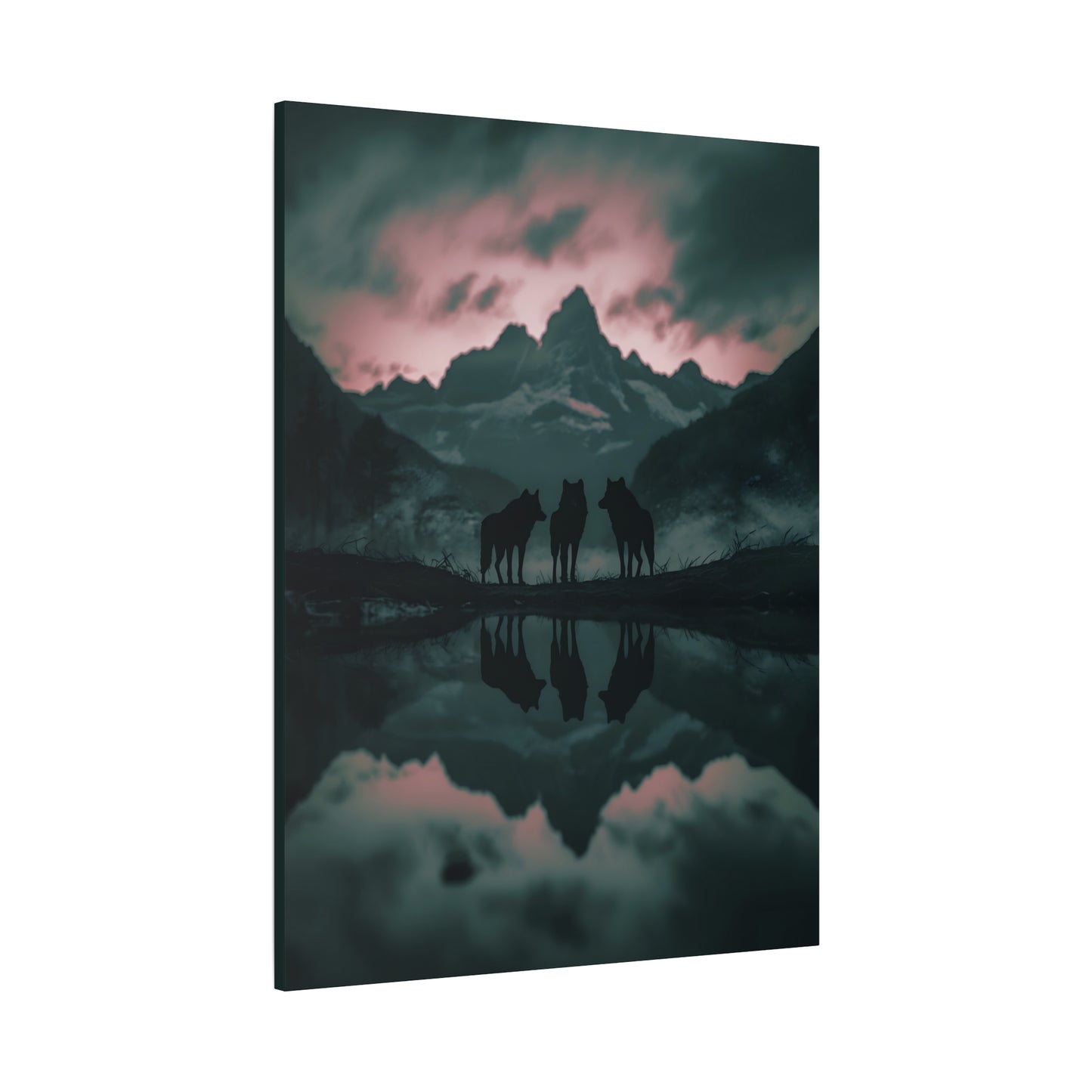 Wolf Pack Mountain Canvas Print — Moody Night Landscape Wall Art