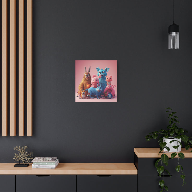 Vibrant 20″ x 20″ | 50.80 cm x 50.80 cm creature illustration canvas print with a 1.25″ | 3.18 cm profile.