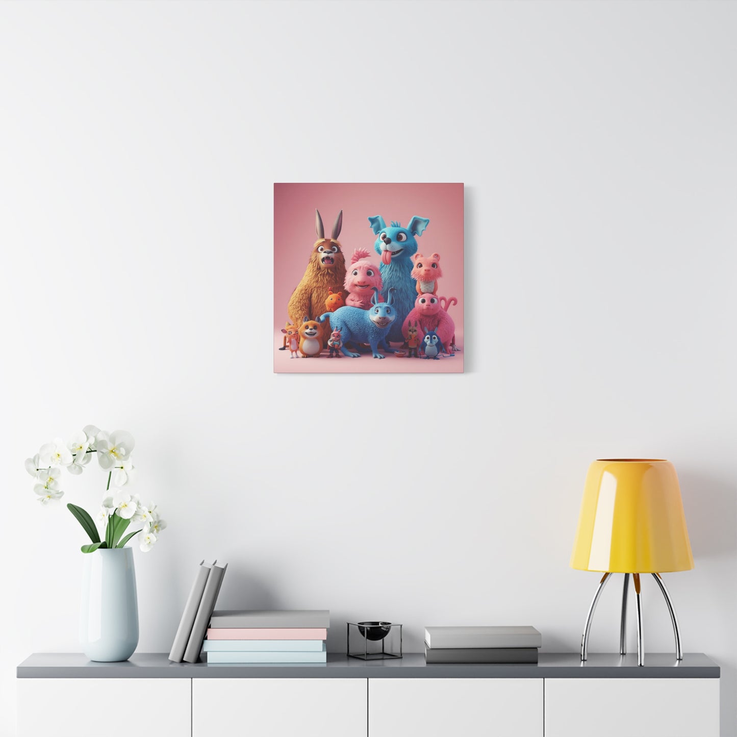 Cute Colorful Creature Family Matte Canvas Wall Art — Playful Kids Room Décor