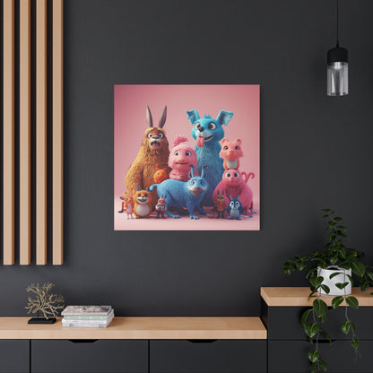 Cute Colorful Creature Family Matte Canvas Wall Art — Playful Kids Room Décor