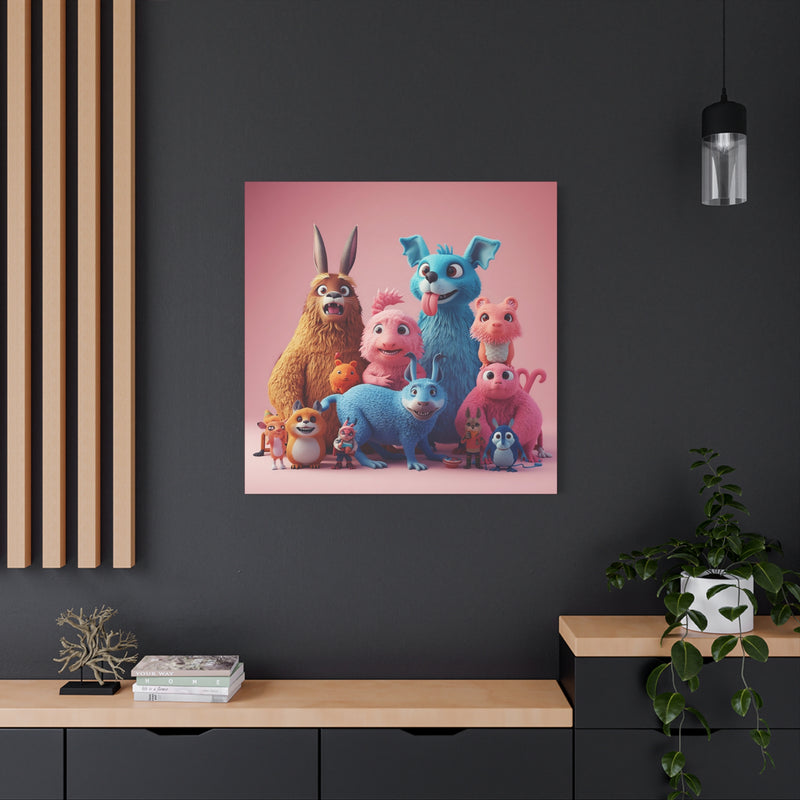 Vibrant 36″ x 36″ | 91.44 cm x 91.44 cm creature illustration canvas print with a 1.25″ | 3.18 cm profile.