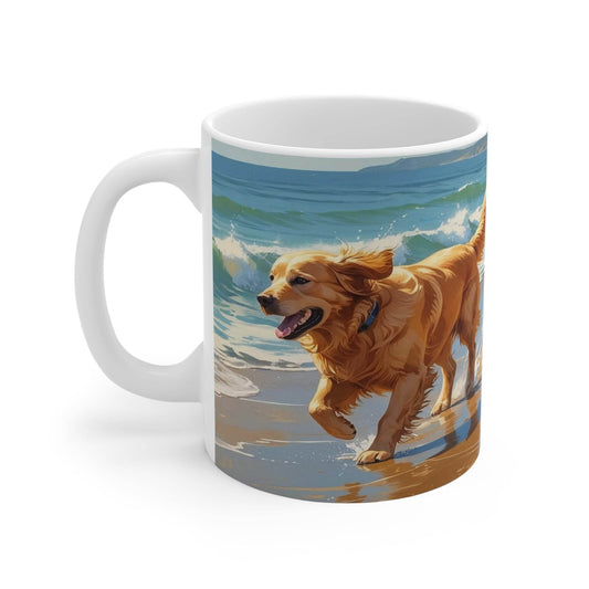 Mug - Dogs on the Sunny Beach Ceramic Coffee Cup - A Pretty Print