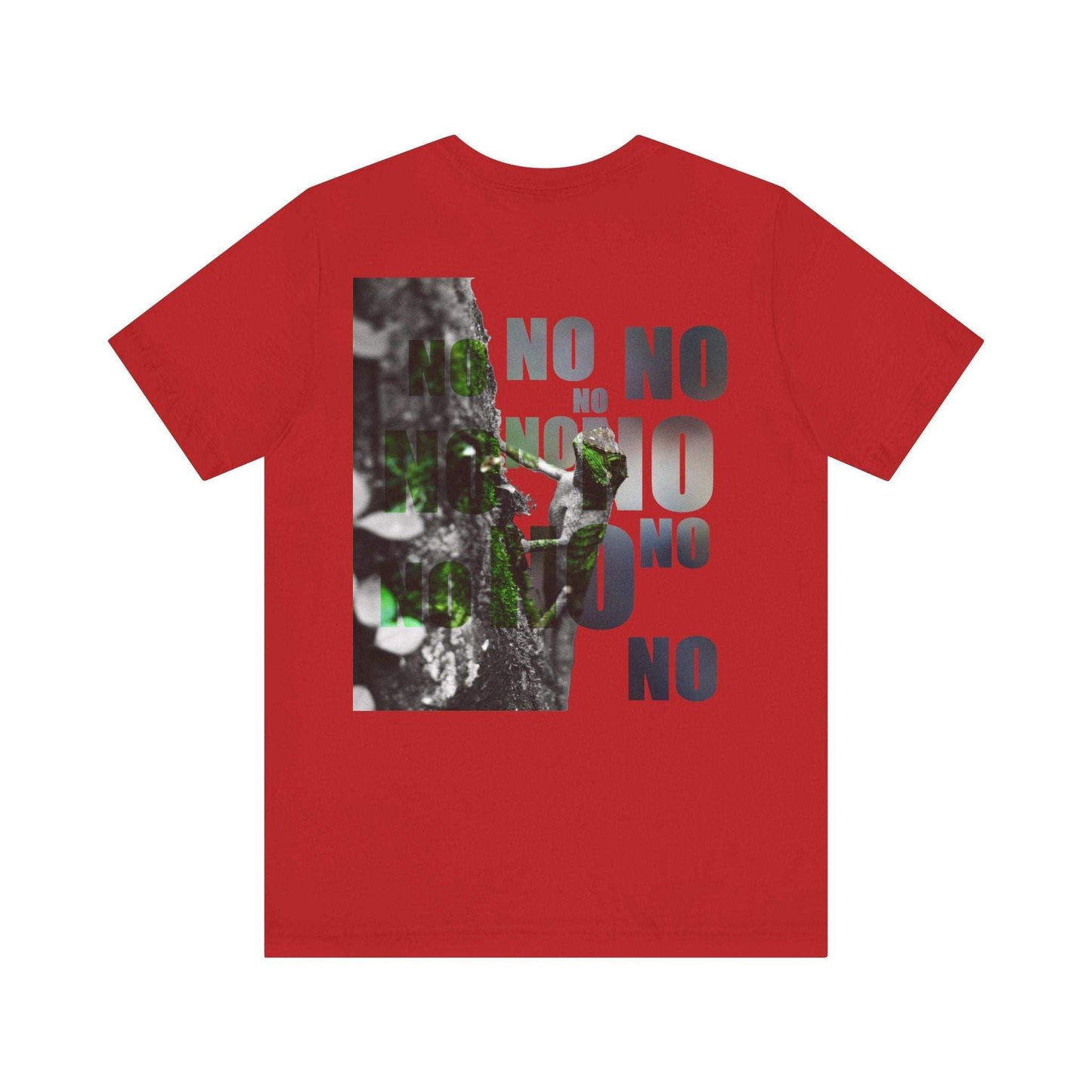 Red Diploderma Nature Print Unisex Tee with bold graphic design showcasing "Yes and No" elements.