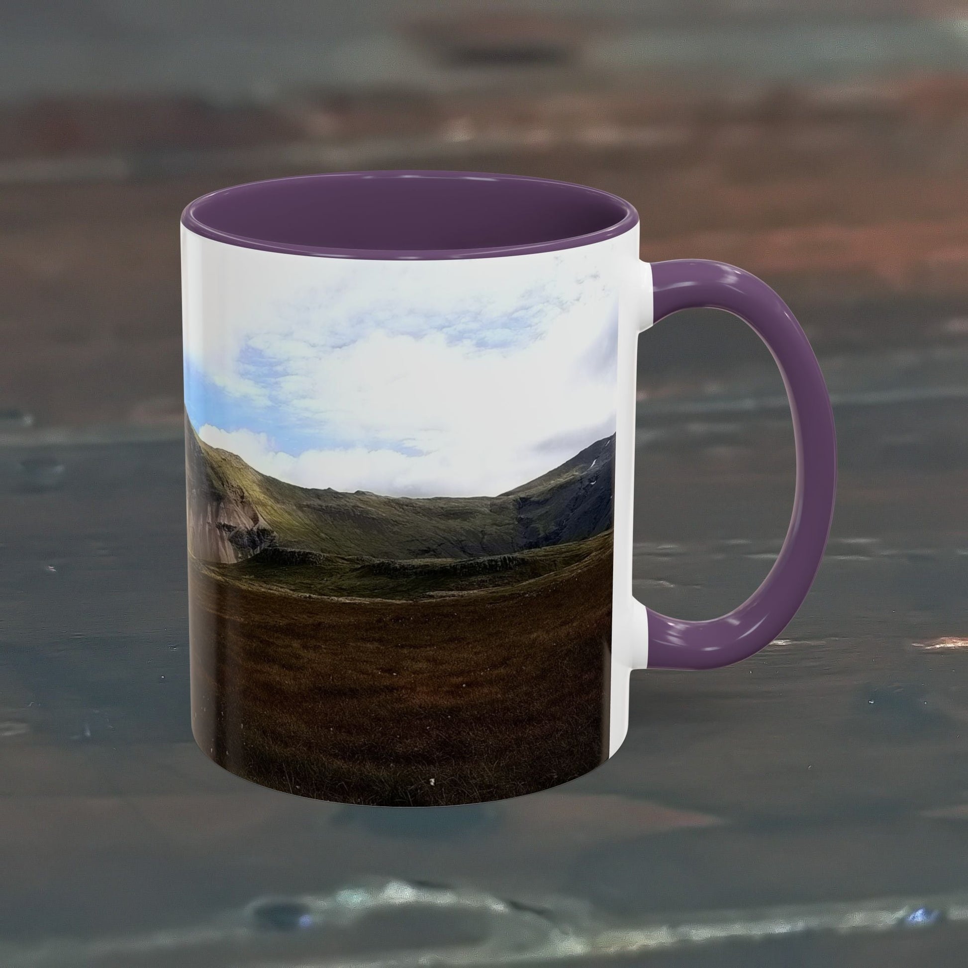 11oz coffee mug featuring Iceland scenery with a sleek design, perfect for beverages.