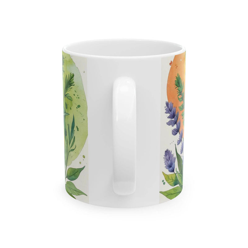Cozy lifestyle view of a 11oz Mug - Healthy Herbal Tea near a sunlit room window during a relaxing break.