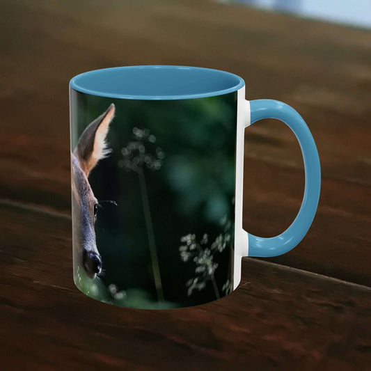 Mug with nature-inspired deer print, featuring delicate floral elements, ideal for women who appreciate serene beauty.