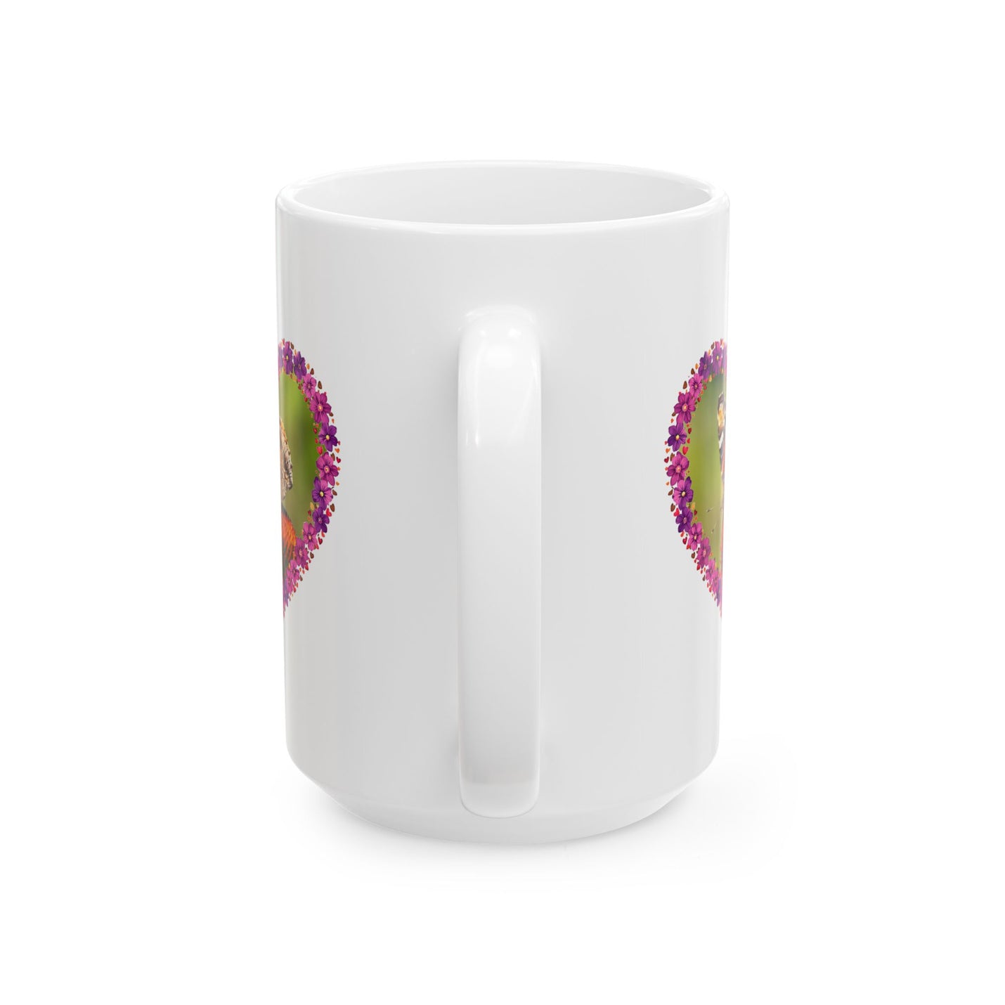 Elegant 15oz Heart Flower Frame Butterfly Ceramic Mug on a cozy tray ready for a long breakfast ritual.