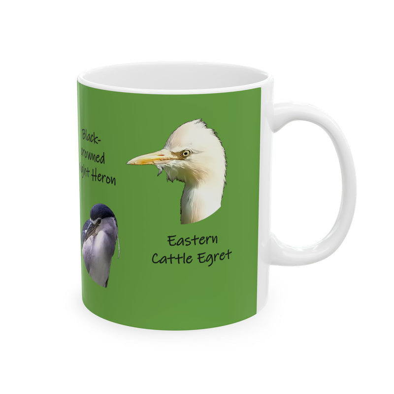Vibrant 11oz ceramic mug decorated with detailed Taiwan heron illustrations.