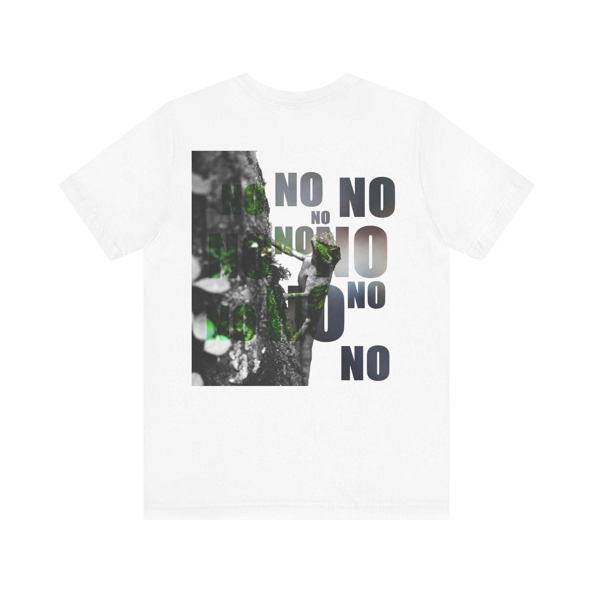 Diploderma Nature Print Unisex Tee with "Yes and No" graphic design on the back, showcasing nature-inspired themes.