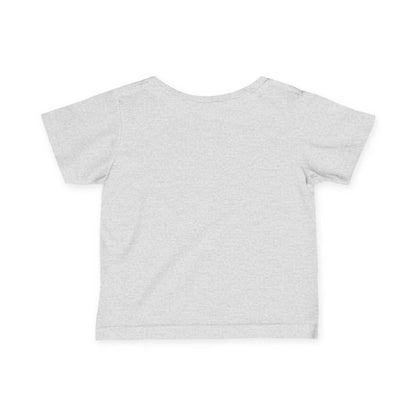 Gray infant tee with short sleeves, perfect for little dinosaur enthusiasts.