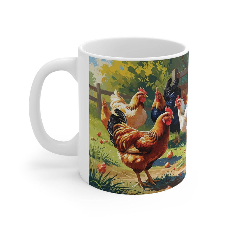 Premium 325ml Keramik-Kaffeebecher als Hühnerbecher mit charmantem Vogelmotiv und lebendigen Farben auf glänzender Oberfläche.