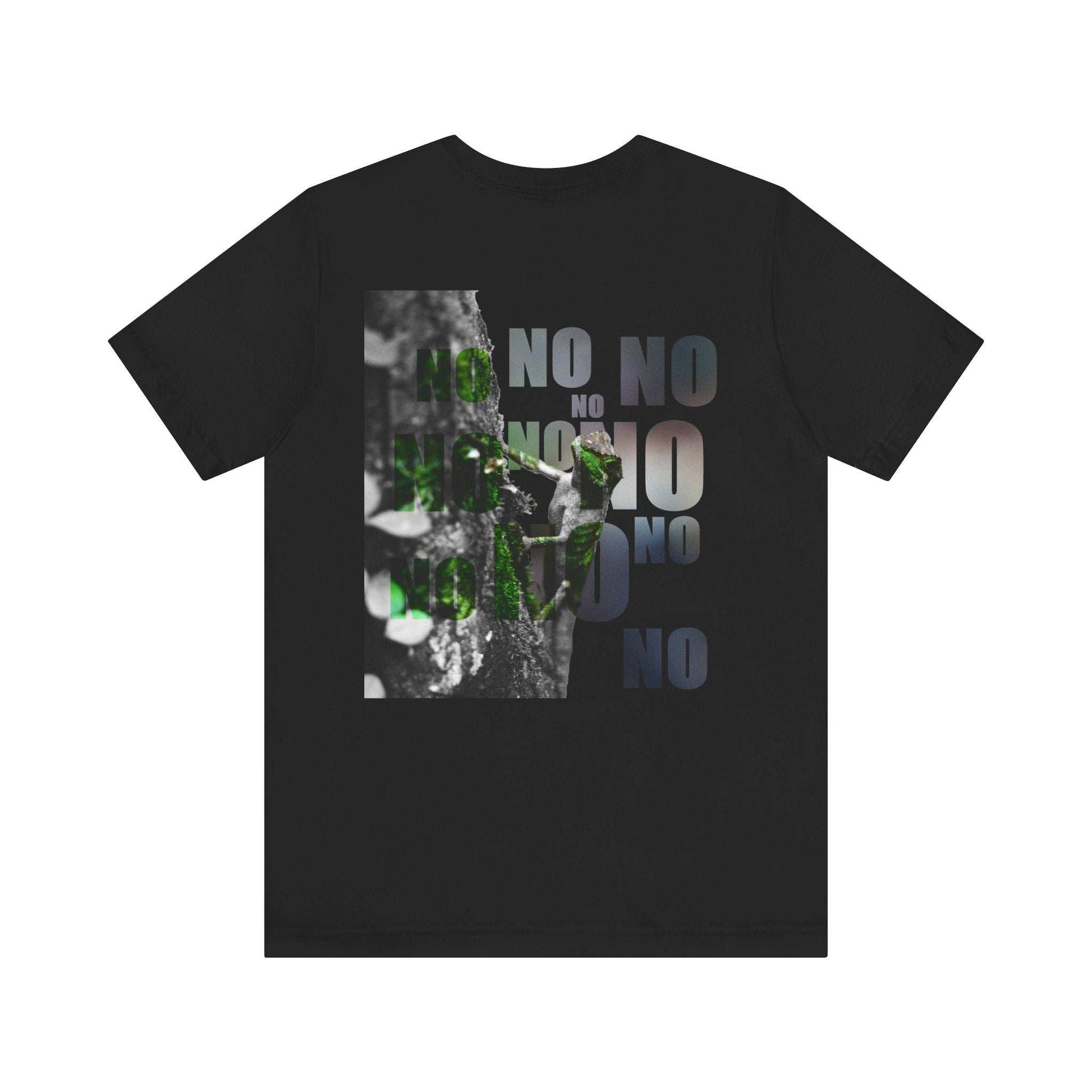 Unisex Tee with "Yes and No" graphic, gender-neutral design, nature-inspired print.