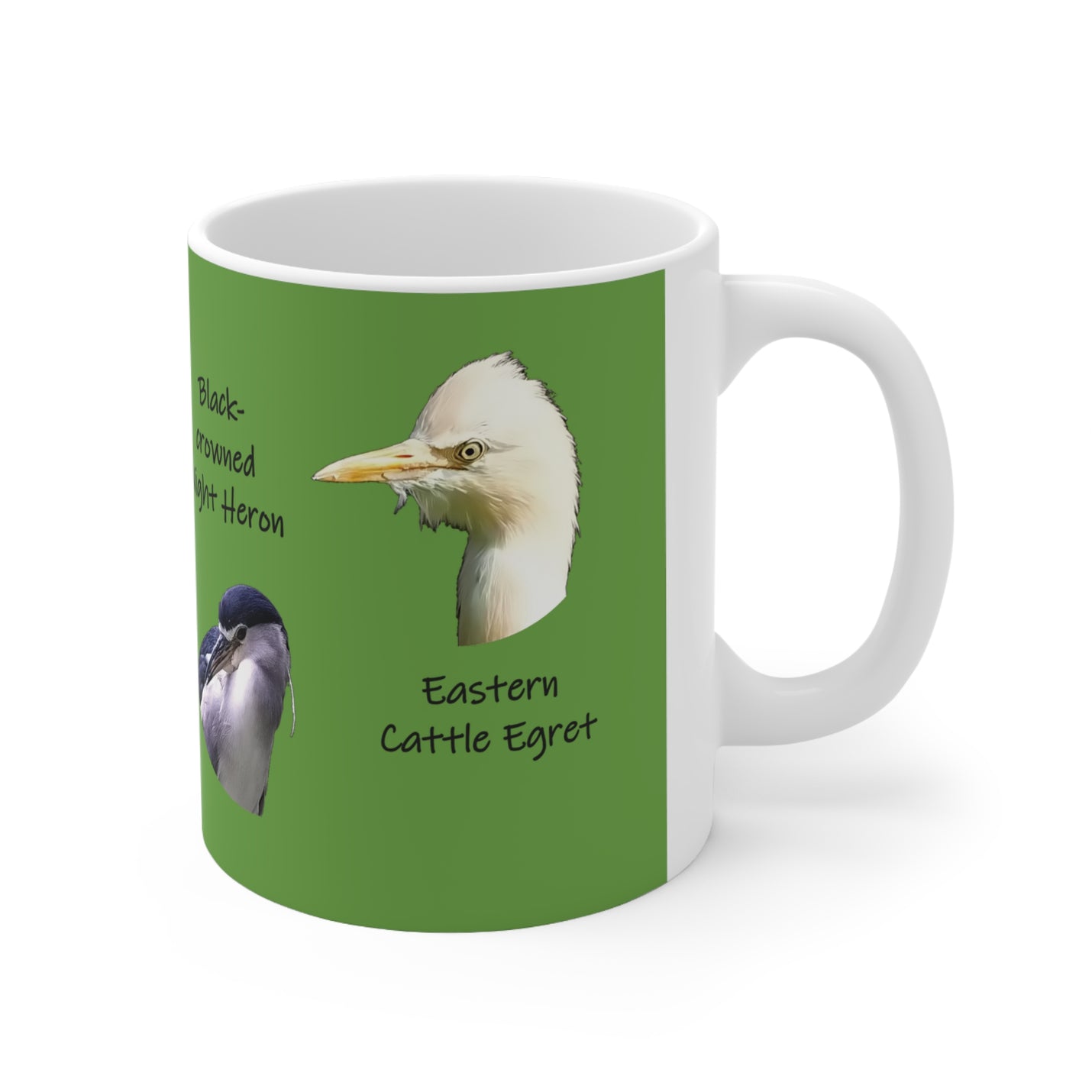 Keramik-Kaffeebecher 325ml mit detaillierten Reiher-Illustrationen.