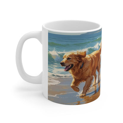 Mug - Dogs on the Sunny Beach Ceramic Coffee Cup - A Pretty Print