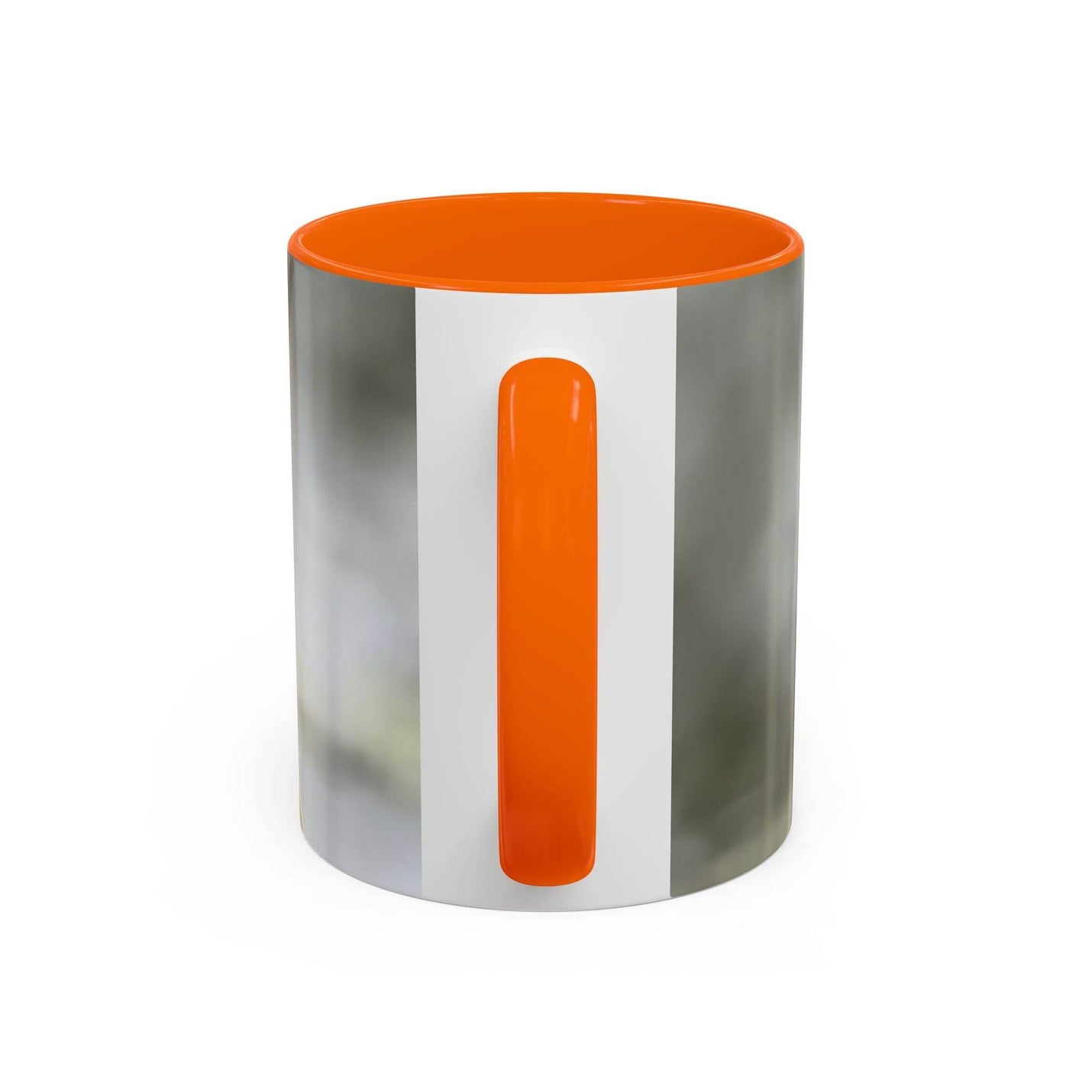 Vibrant 325ml ceramic dragonfly accent coffee mug showcasing a contrasting orange handle and matching orange inside color.