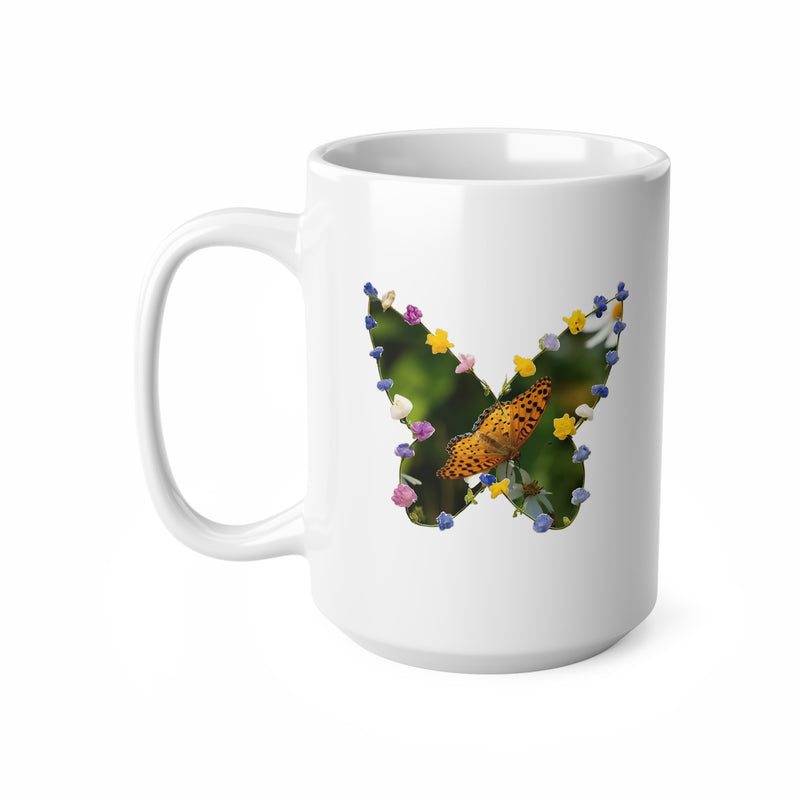 Keramische koffiemok met vlinder- en bloemenmotief — 325 ml & 440 ml