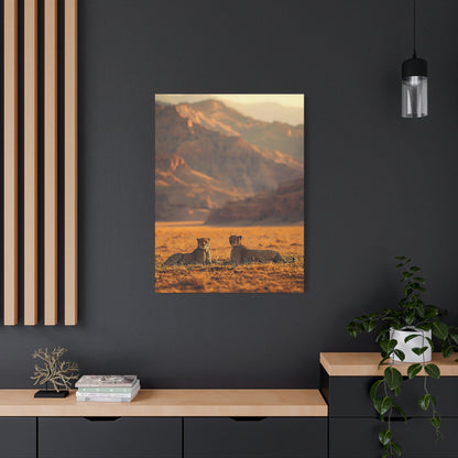 Cheetah Pair Desert Landscape Matte Canvas Print