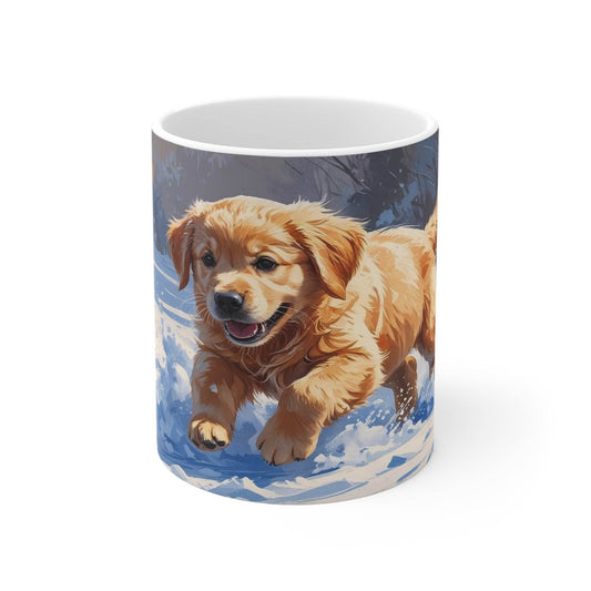 Mug - Dog Playing in the Snow Ceramic Coffee Cup - A Pretty Print