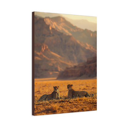 Cheetah Pair Desert Landscape Matte Canvas Print
