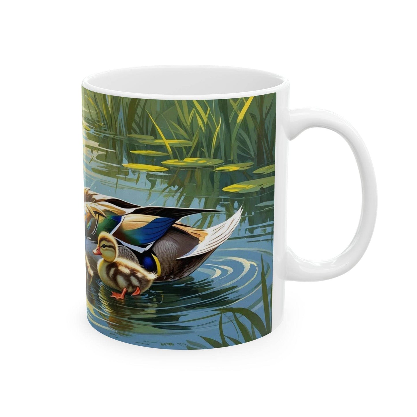 Swimming Mother Duck with adorable Little Ducklings Ceramic Coffee Cups - A Pretty Print