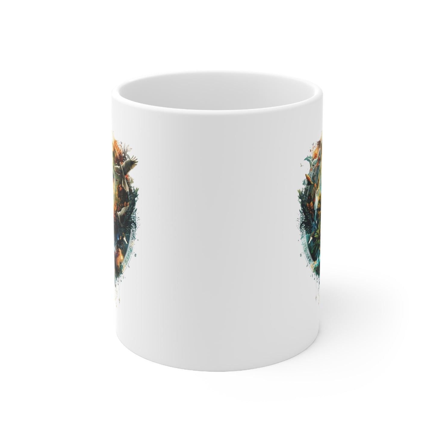 Adventure Landscape Ceramic Mug — Fantasy Nature Compass Design