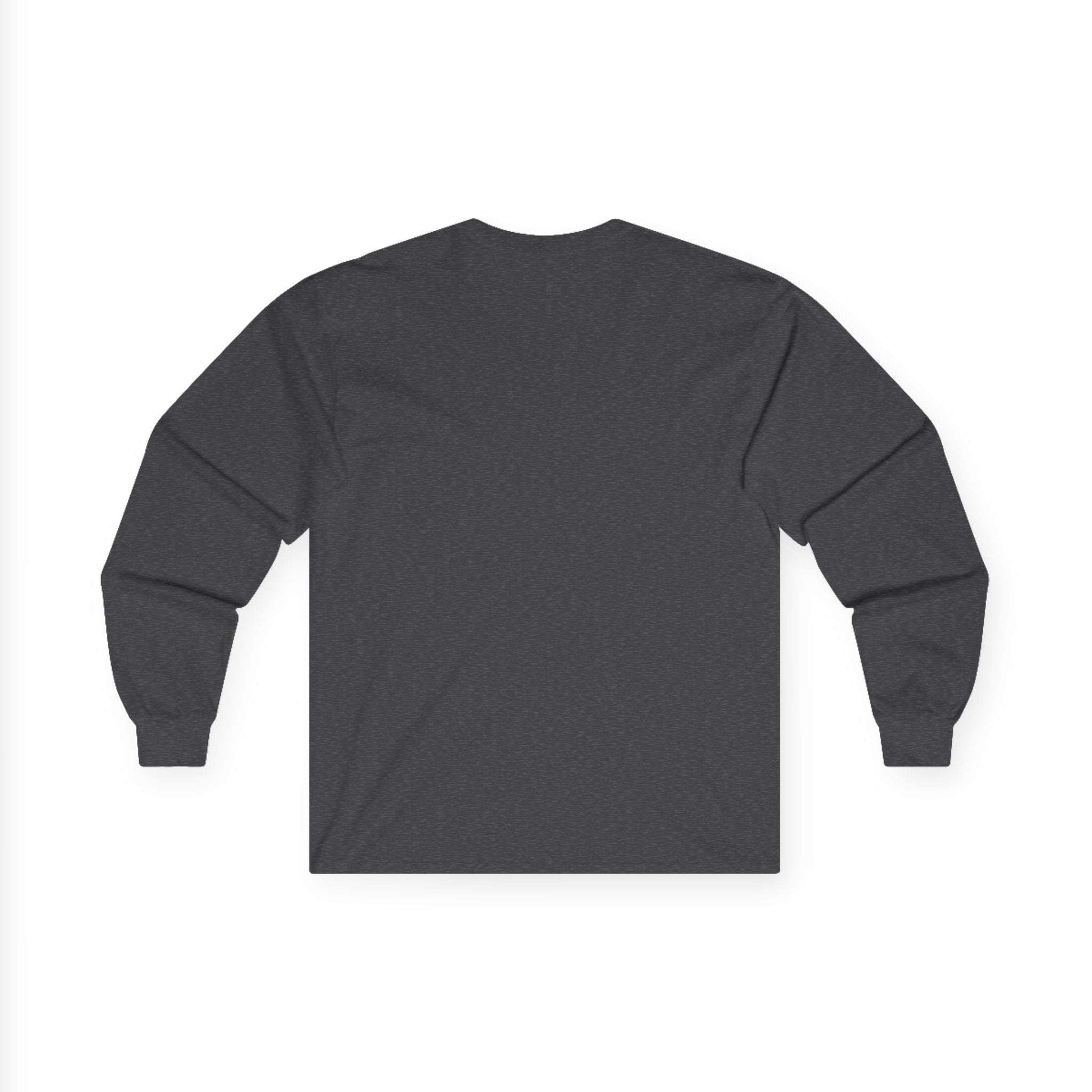 Unisex Ultra Cotton Long Sleeve Tee in dark color, back view.