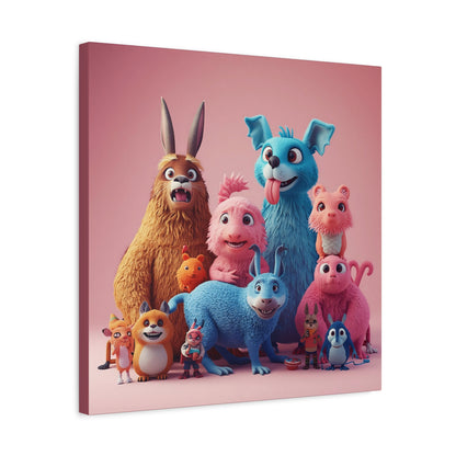 Cute Colorful Creature Family Matte Canvas Wall Art — Playful Kids Room Décor