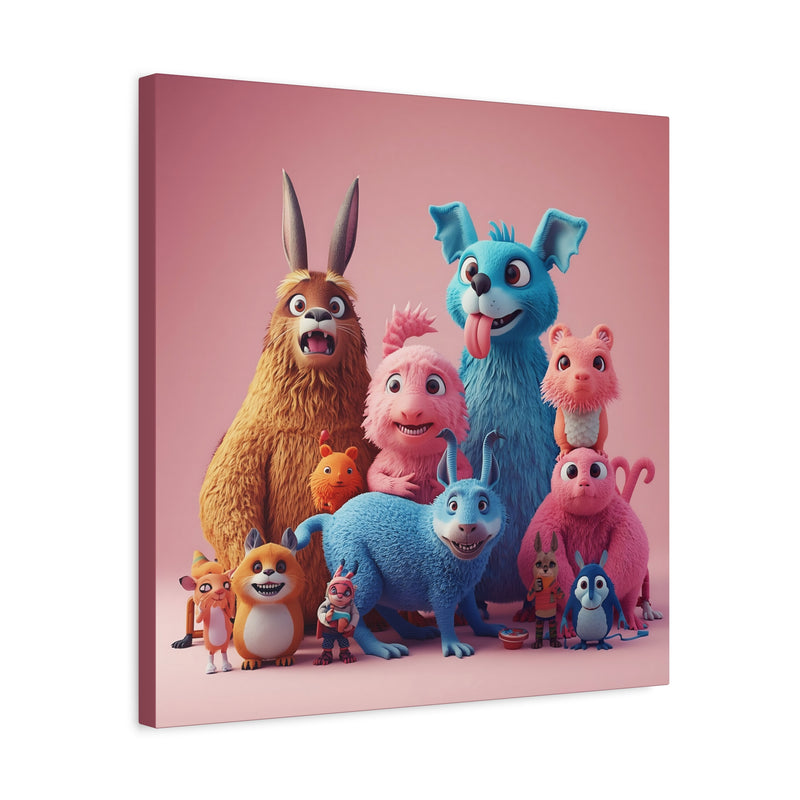 Playful kids room décor canvasafdruk in 20″ x 20″ | 50.80 cm x 50.80 cm stretched on a 1.25″ | 3.18 cm deep frame.