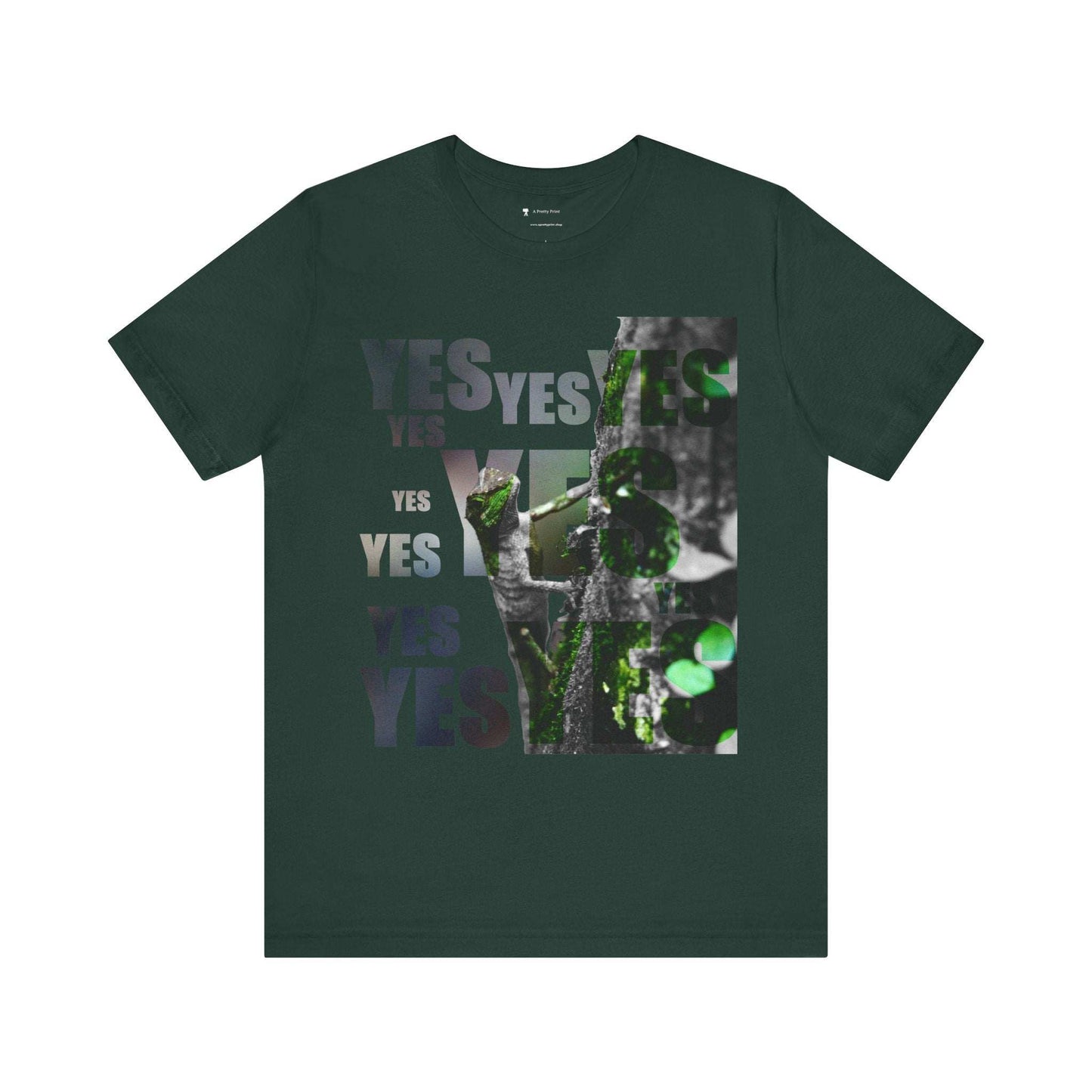 Diploderma Nature Print Unisex Tee with "Yes and No" graphic design, earthy green color.