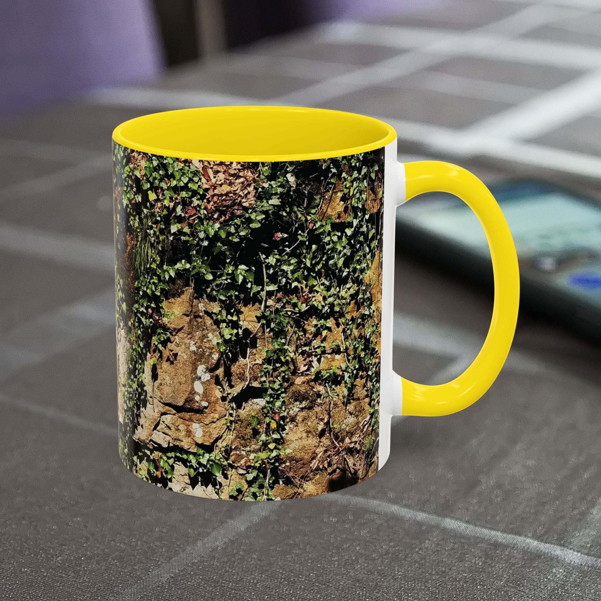 Overgrown Rocks Adventure Mug with vibrant outdoor design, ideal for climbers and nature lovers.