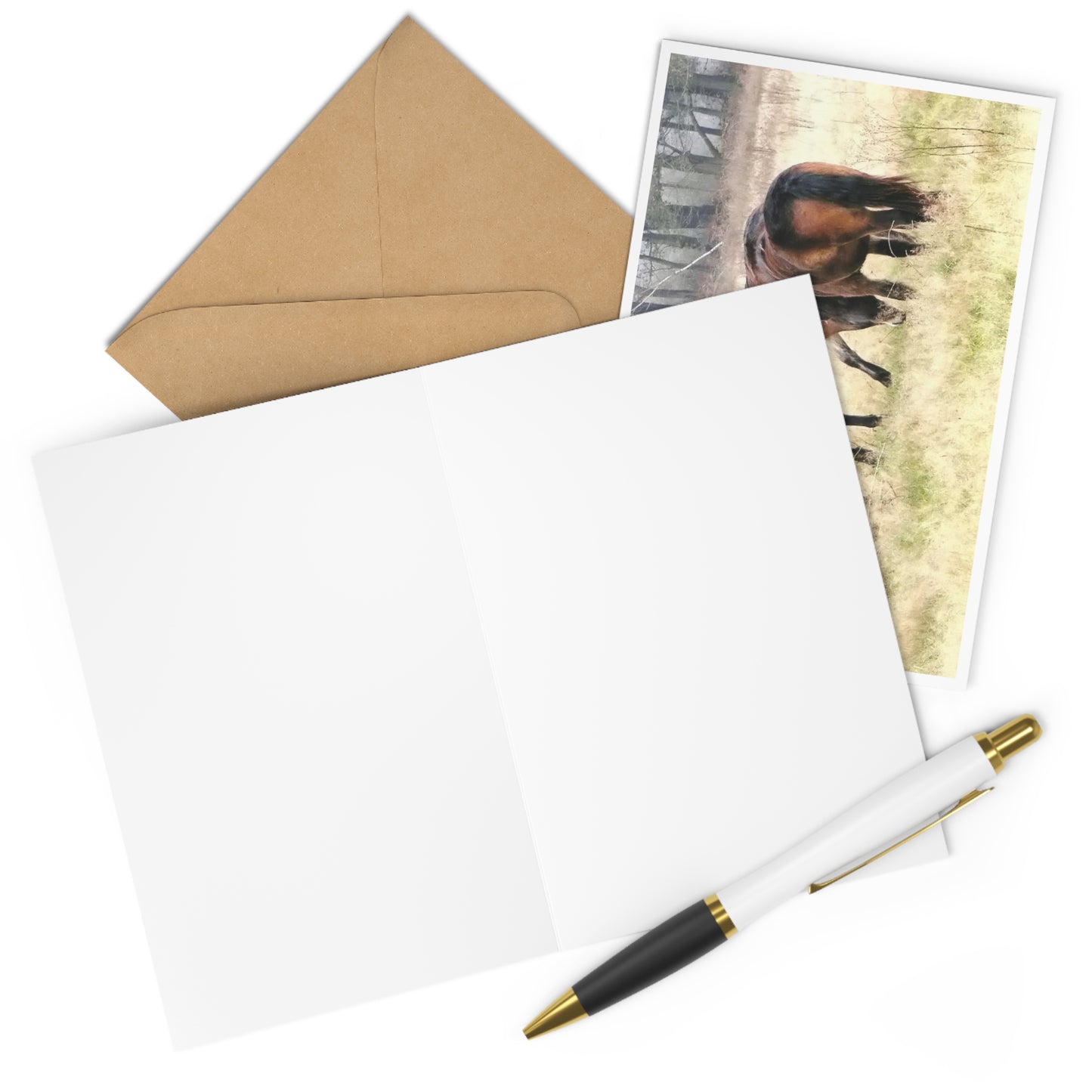 Wenskaarten, Exmoor Ponies Set van 7 met enveloppen - Wildlife Nature Stationery Pack, blanco notitiekaarten voor alle gelegenheden, artistiek paard