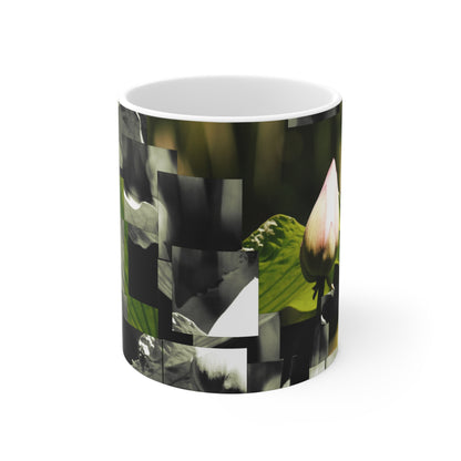 Botanical Ceramic Mug — Abstract Lotus & Leaf Art