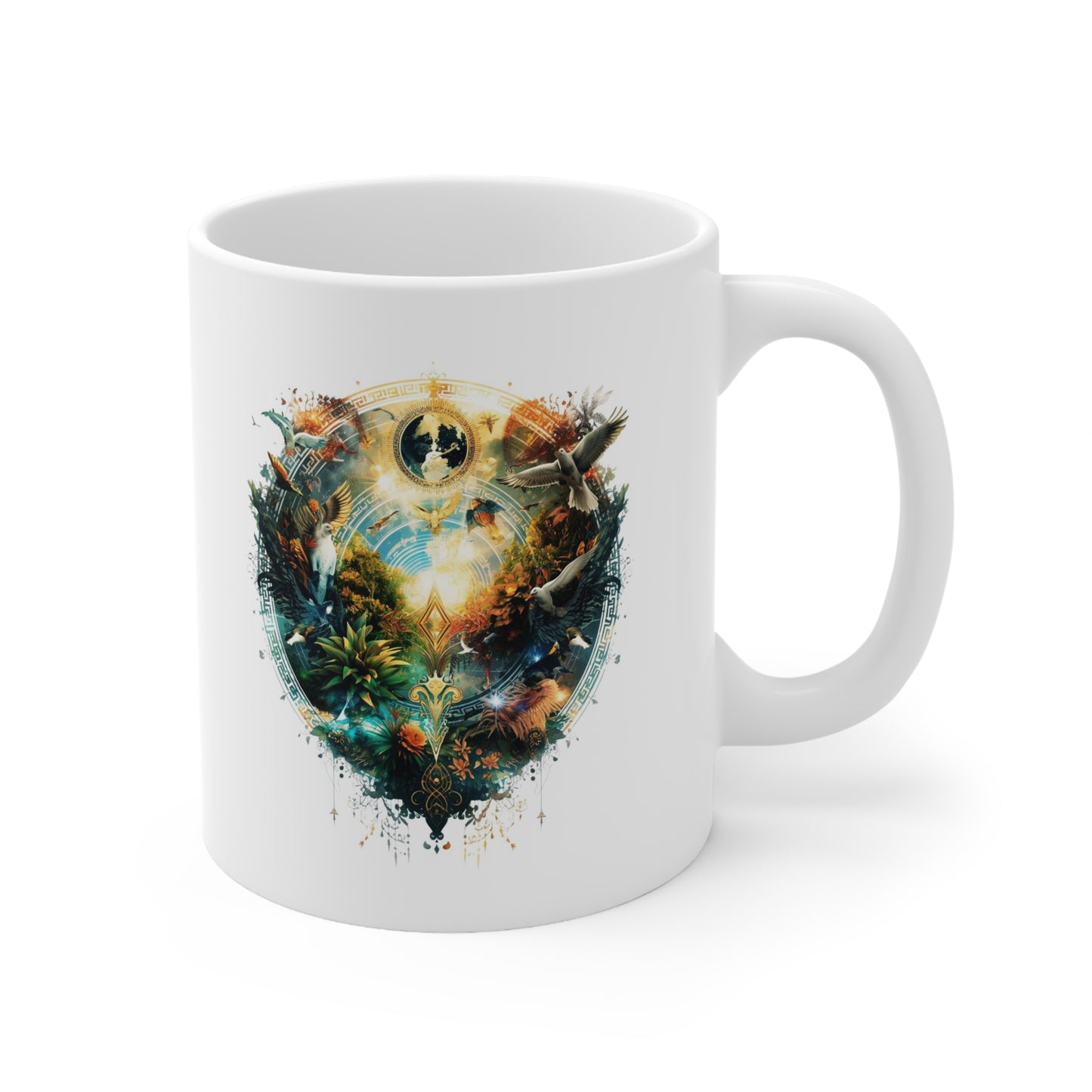 Adventure Landscape Ceramic Mug — Fantasy Nature Compass Design