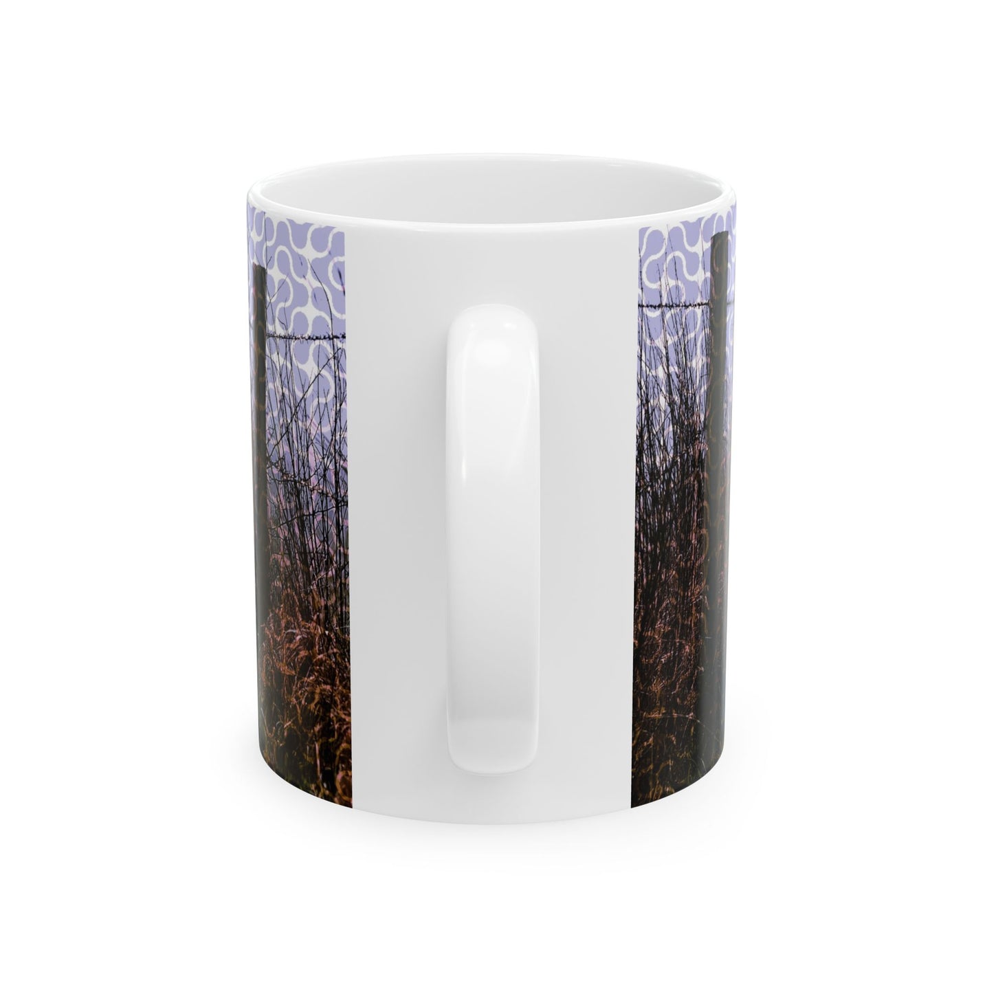 Durable 11oz microwave-safe nature coffee mug, perfect as a calm desktop companion shrine for creative late-night tea breaks.