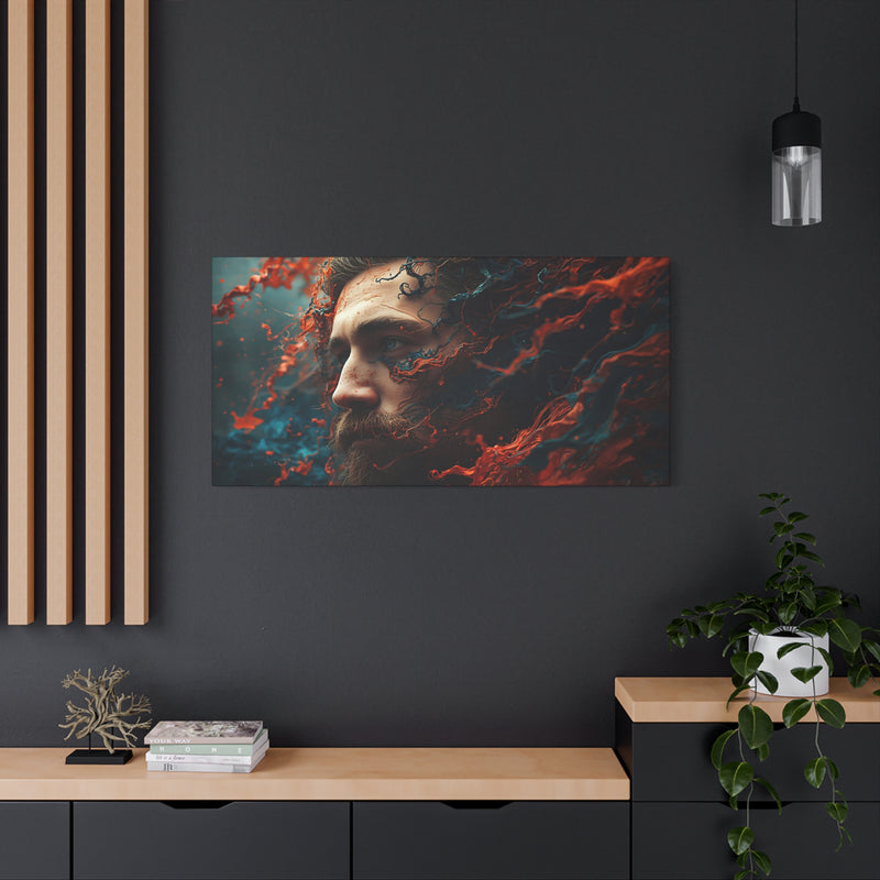Mythical sea king illustration on a matte 48″ x 24″ | 121.92 cm x 60.96 cm canvas print with Depth 1.25″ | 3.18 cm pine frame.