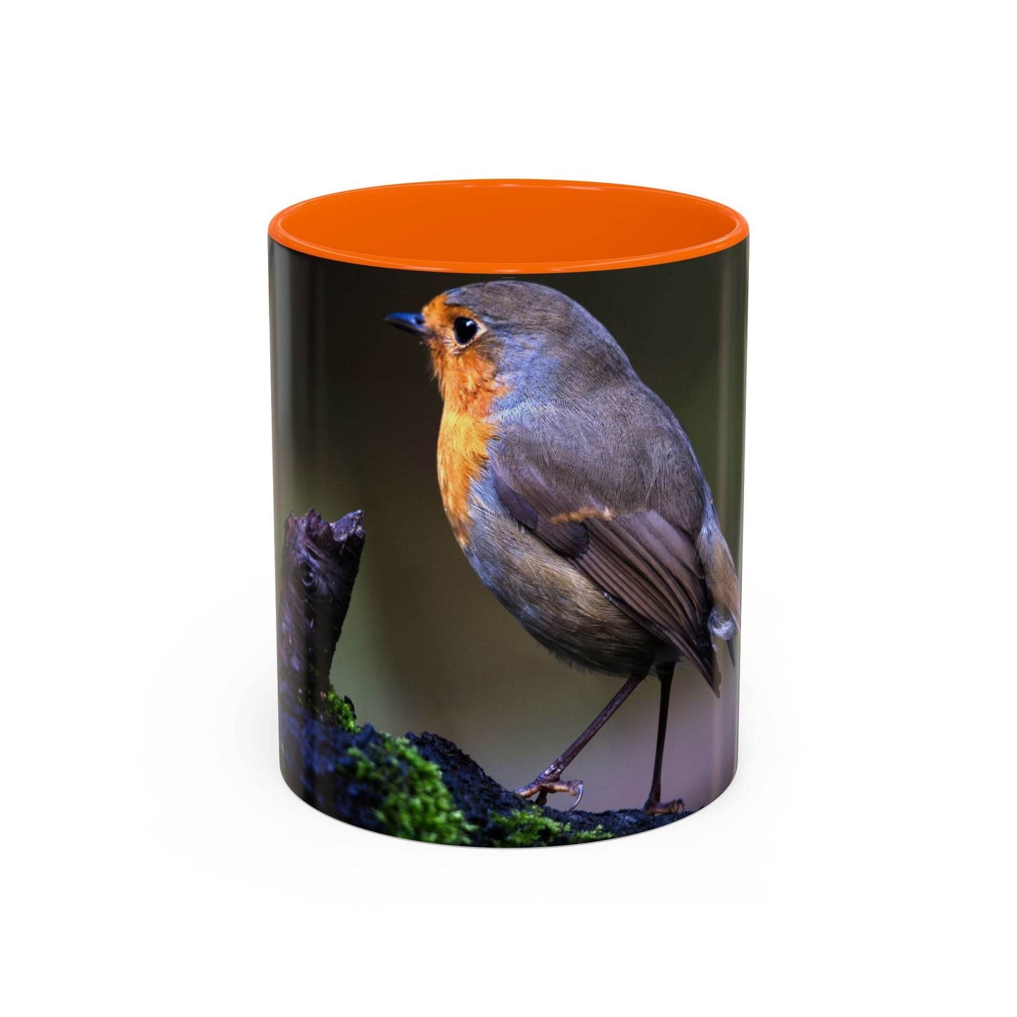 325ml robin coffee mug featuring an orange handle and orange inside.