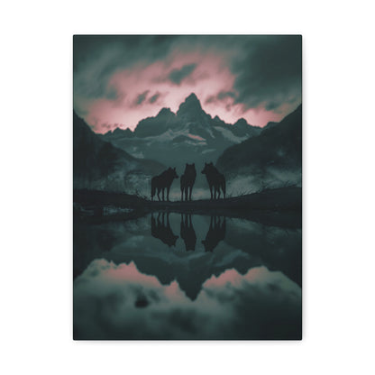 Wolf Pack Mountain Canvas Print — Moody Night Landscape Wall Art