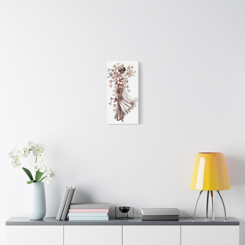 Poetic sepia dancer woven from flowers: 10″ x 20″ | 25.40 cm x 50.80 cm canvas print with Depth 1.25″ | 3.18 cm.
