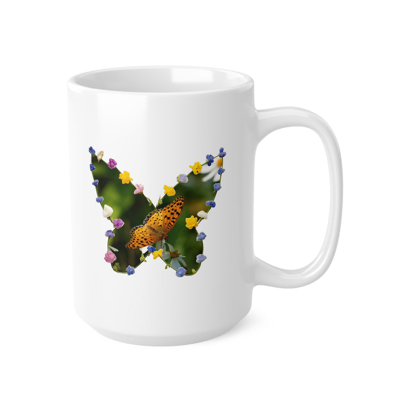 Keramische koffiemok met vlinder- en bloemenmotief — 325 ml & 440 ml