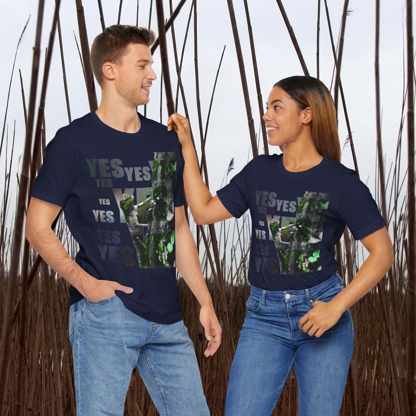 Diploderma Nature Print Unisex Tee with "Yes and No" graphic, earthy outdoor fashion.