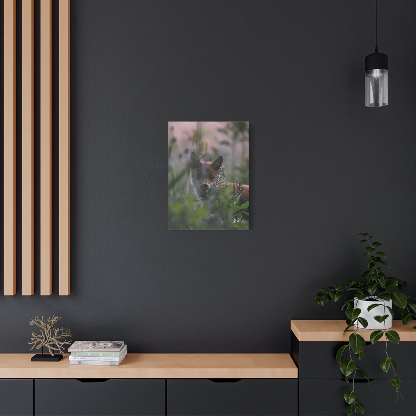 Muted tone 18″ x 24″ | 45.72 cm x 60.96 cm woodland animal photo with a modern 1.25″ | 3.18 cm stretched gallery wrap.