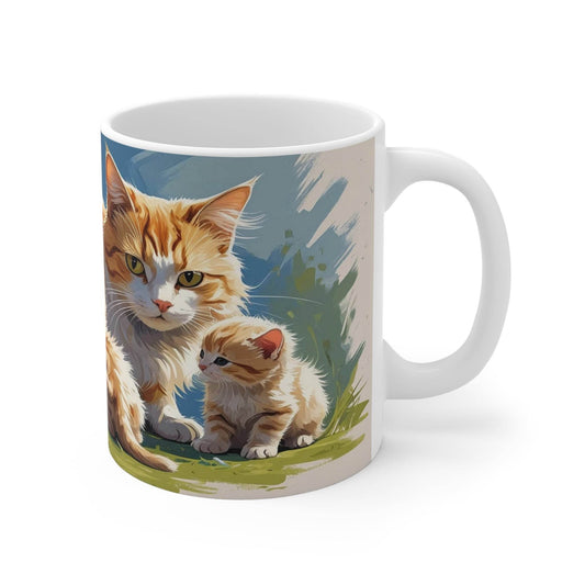 Colorful Cat with Cute Little Kittens Coffee Cup - A Pretty Print