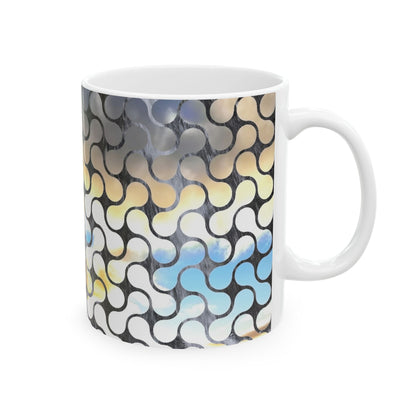 Abstract Mosaic Ceramic Coffee Mug – Blue & Neutral Pattern, 11oz/15oz