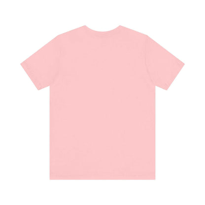 Unisex short sleeve tee in pink with 'I Be-leaf In Nature' design, eco-friendly fashion for nature lovers.