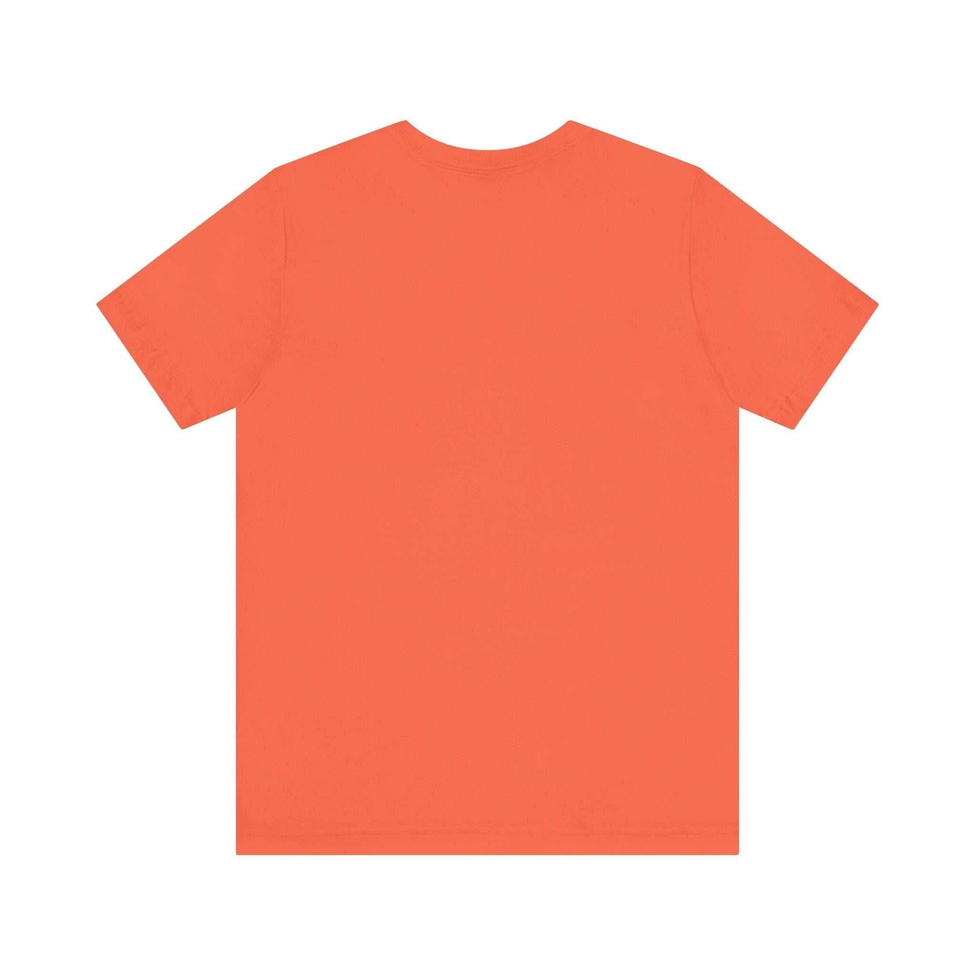 Unisex coral tee with 'I Be-leaf In Nature' motif, eco-friendly fashion.